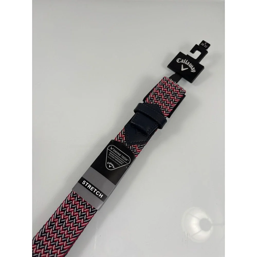 Callaway Mens S Red White Navy Swing Tech Performance Motion Braided Belt NWT